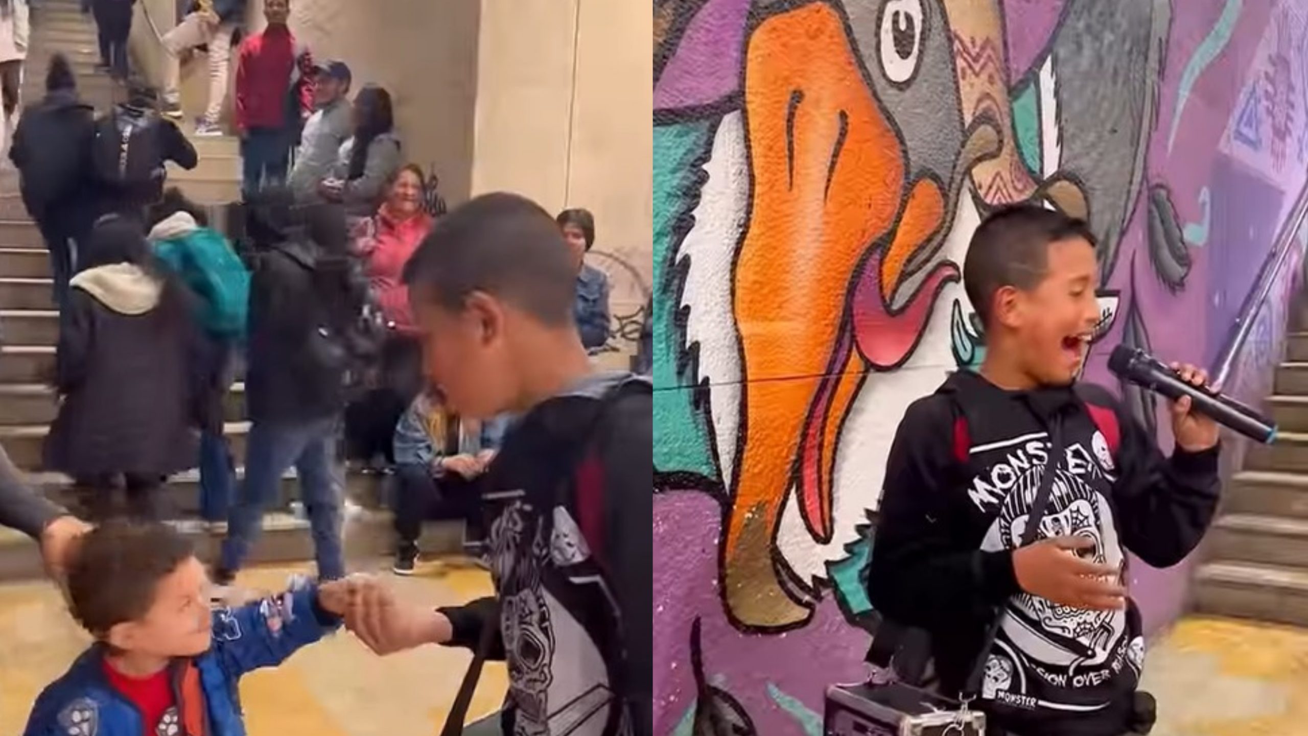 ¡Qué voz! Niño venezolano conquista a todos cantando en plena estación de autobuses de Colombia (Video)