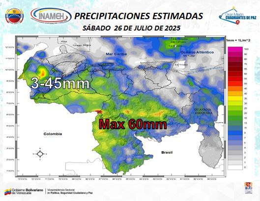 Inameh pronostica lluvias de intensidad variable y cielos nublados este #26Jul en casi toda Venezuela