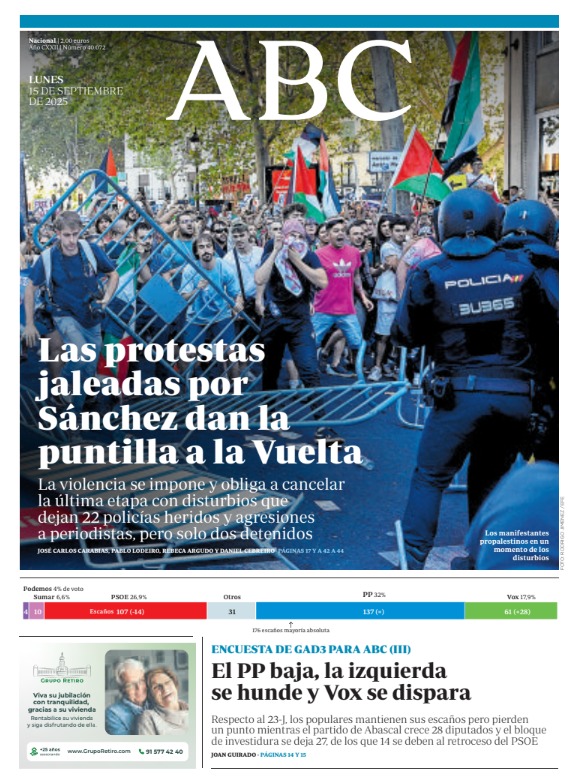 Portadas de la prensa internacional de este lunes 15 de septiembre de 2025
