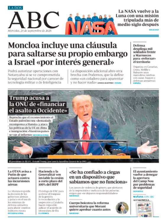 Portadas de la prensa internacional de este miércoles 24 de septiembre de 2025