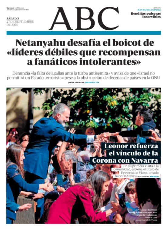 Portadas de la prensa internacional de este sábado 27 de septiembre de 2025