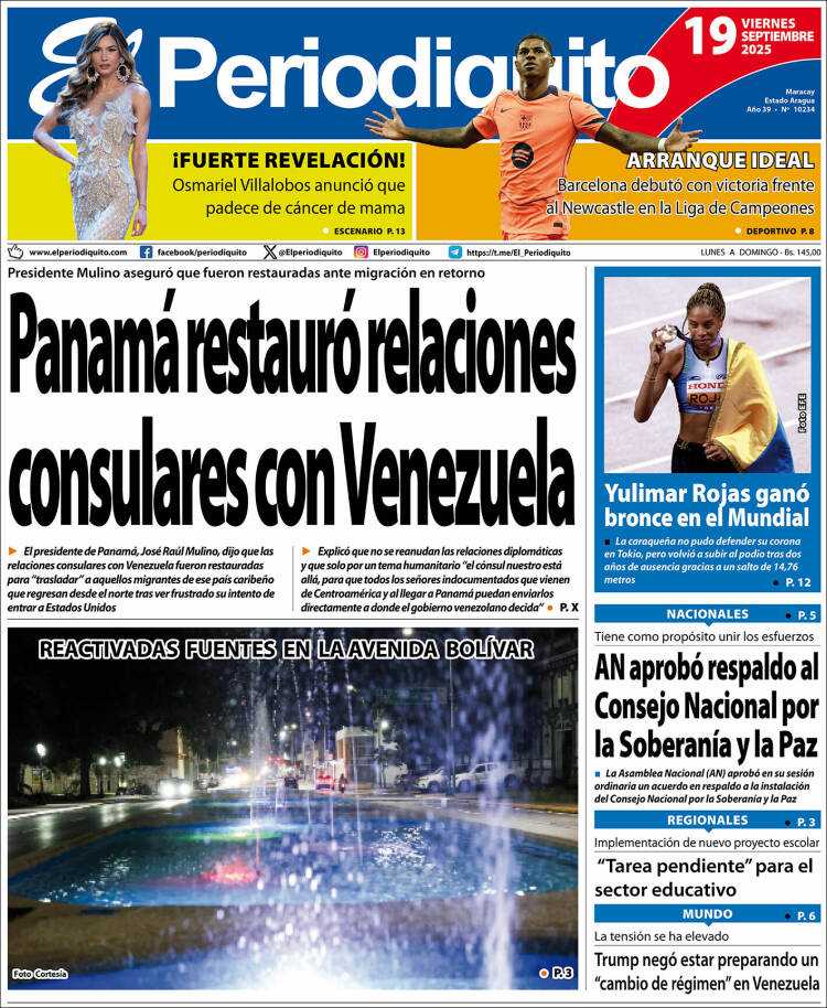 Portadas de este viernes 19 de septiembre de 2025