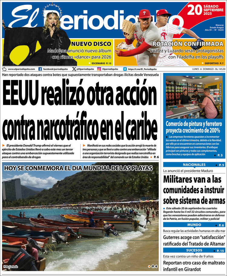 Portadas de este sábado 20 de septiembre de 2025