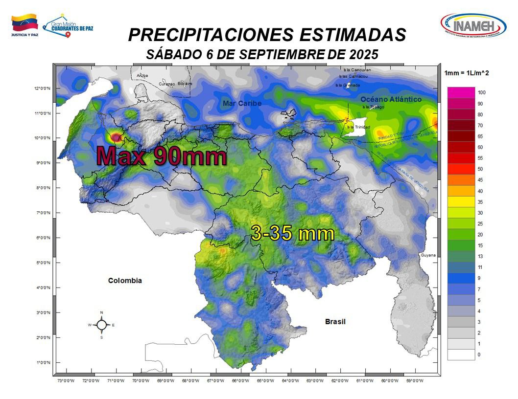 Nubosidad y aguaceros se apoderan de gran parte de Venezuela este #6Sep, según Inameh