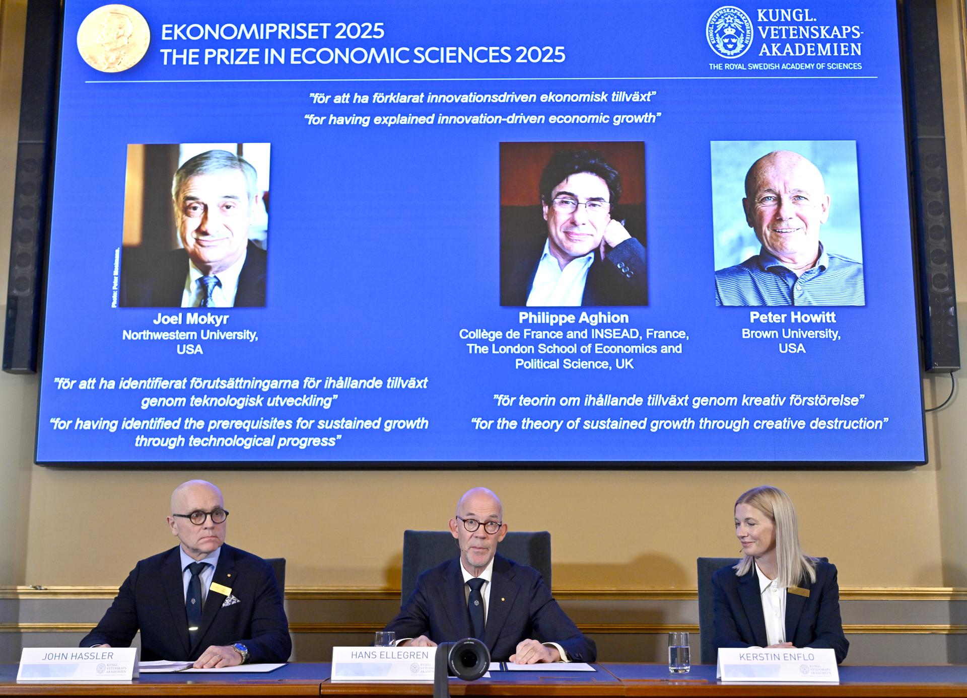Premio Nobel de Economía 2025 fue otorgado a Joel Mokyr, Philippe Aghion y Peter Howitt