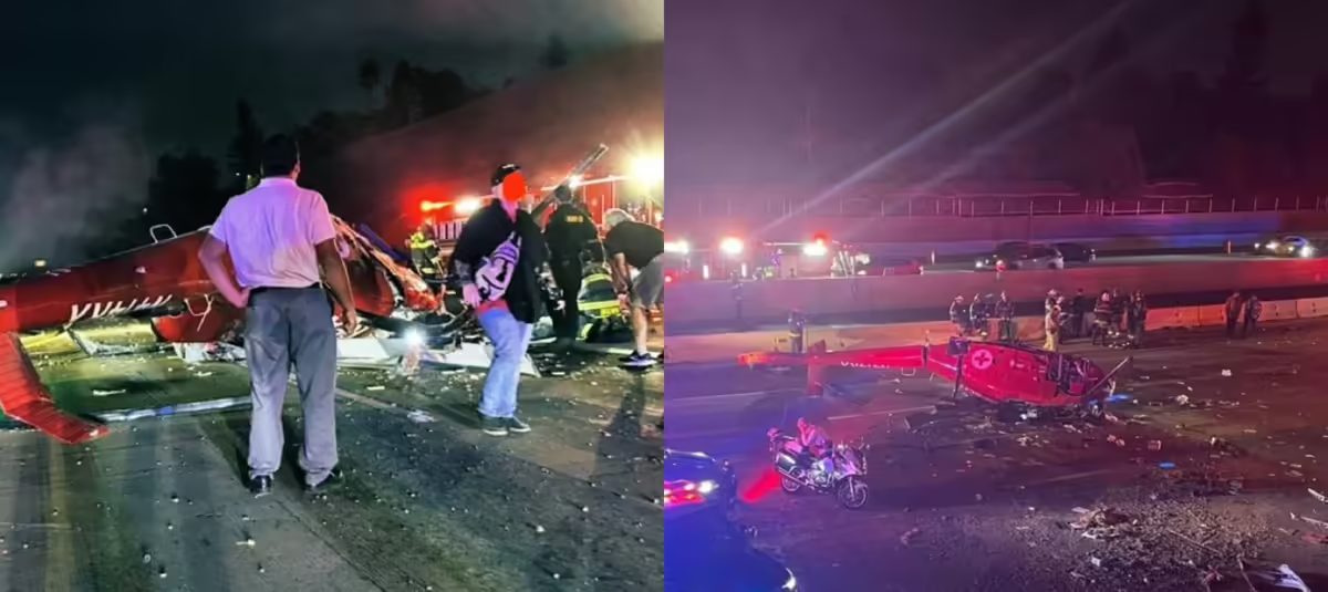 VIDEO: El momento exacto en el que cayó un helicóptero médico sobre autopista en California