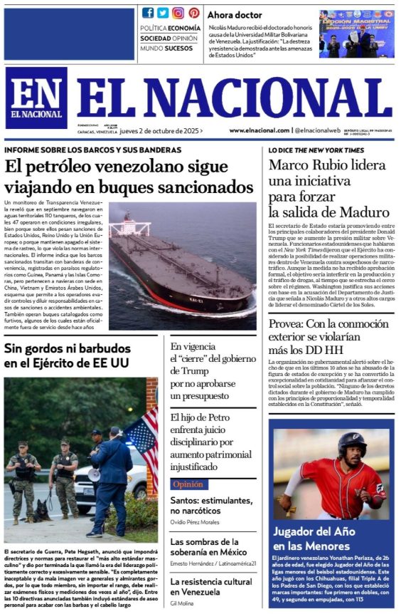 Portadas de este jueves 2 de octubre de 2025