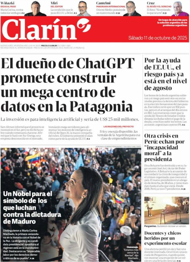 Portadas latinoamericanas de este sábado 11 de octubre de 2025