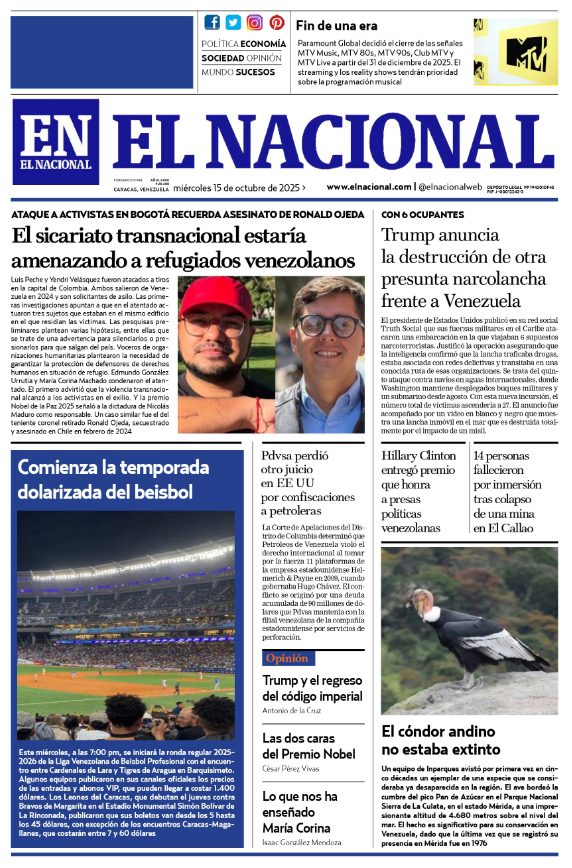 Portadas de este miércoles 15 de octubre de 2025