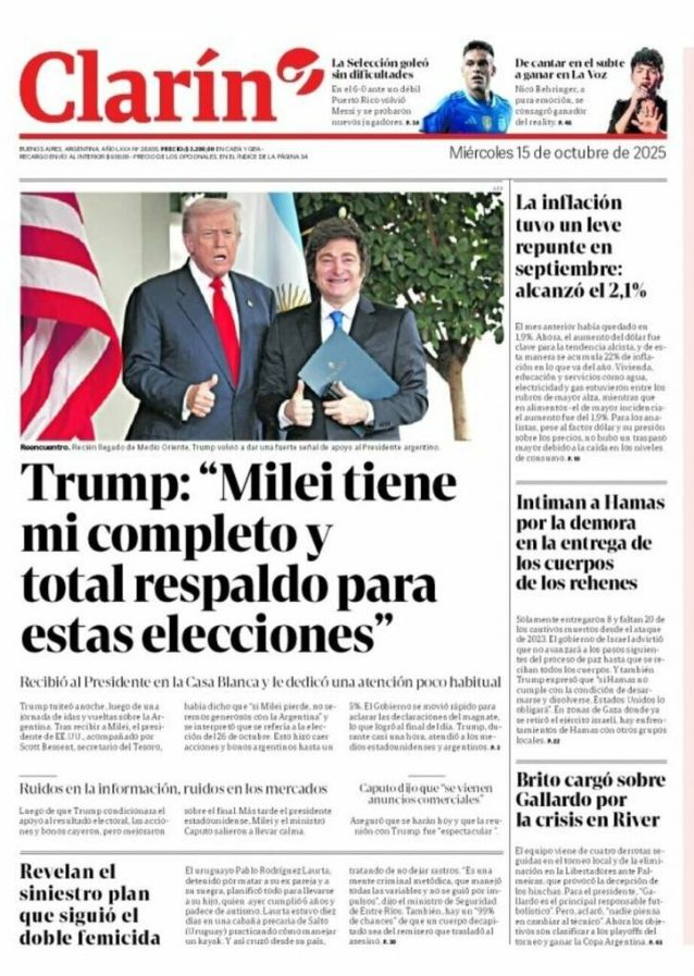 Portadas latinoamericanas de este miércoles 15 de octubre de 2025