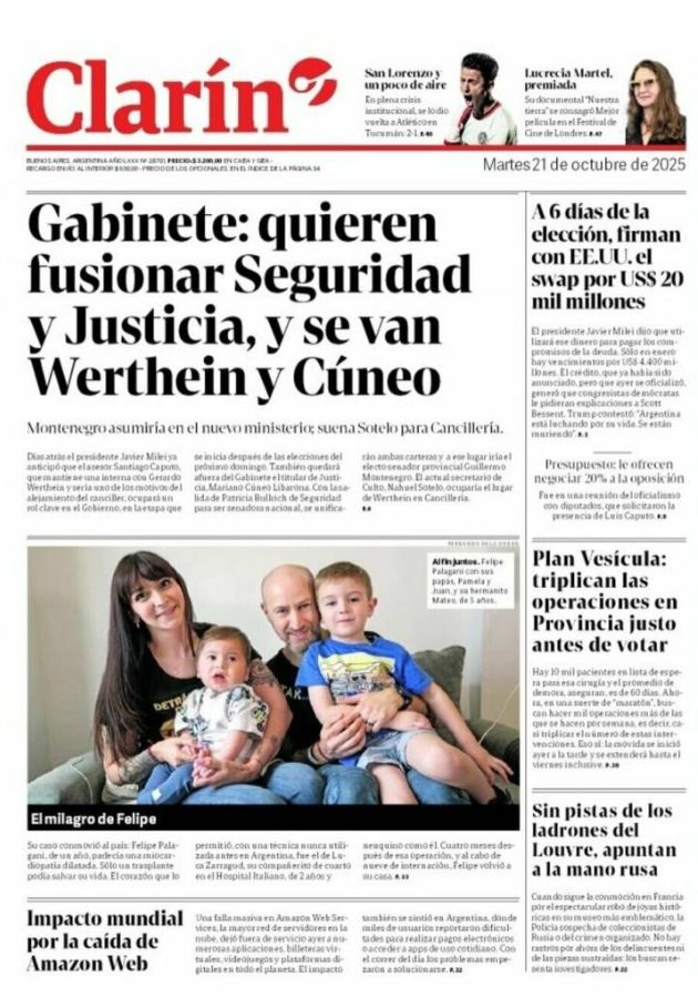 Portadas latinoamericanas de este martes 21 de octubre de 2025