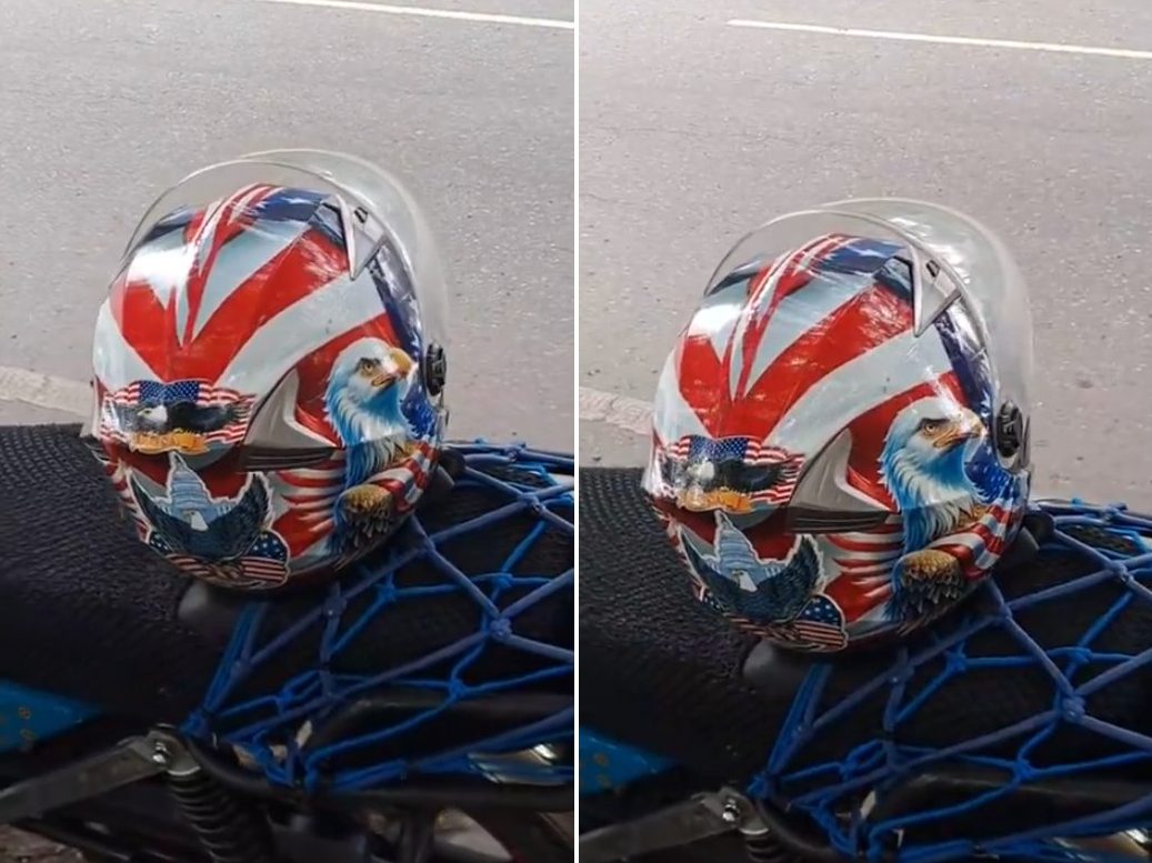 VIDEO: motorizado corre riesgo de "matraqueo" por usar un casco con la bandera de EEUU