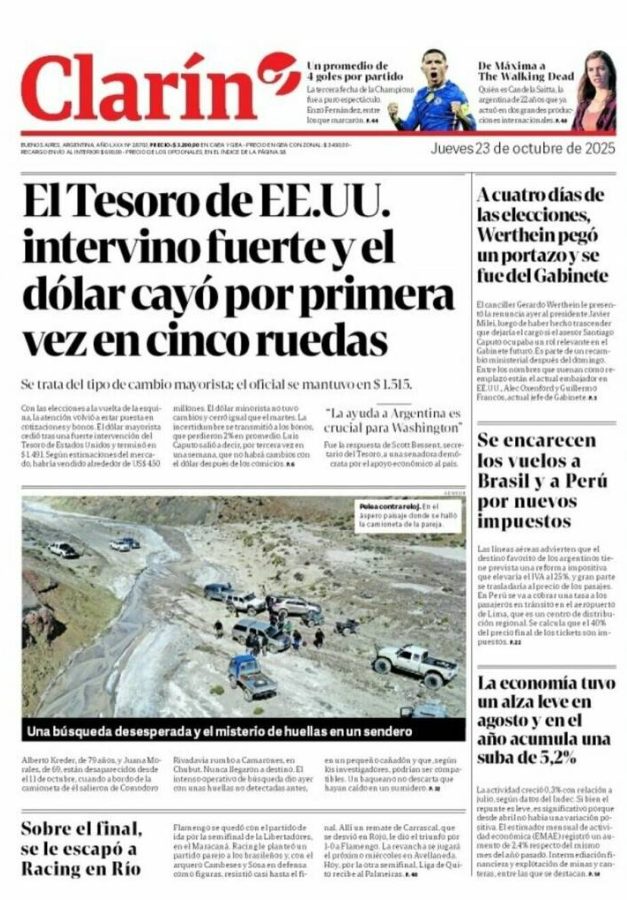 Portadas latinoamericanas de este jueves 23 de octubre de 2025
