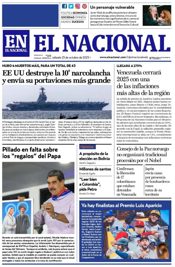 Portadas de este sábado 25 de octubre de 2025