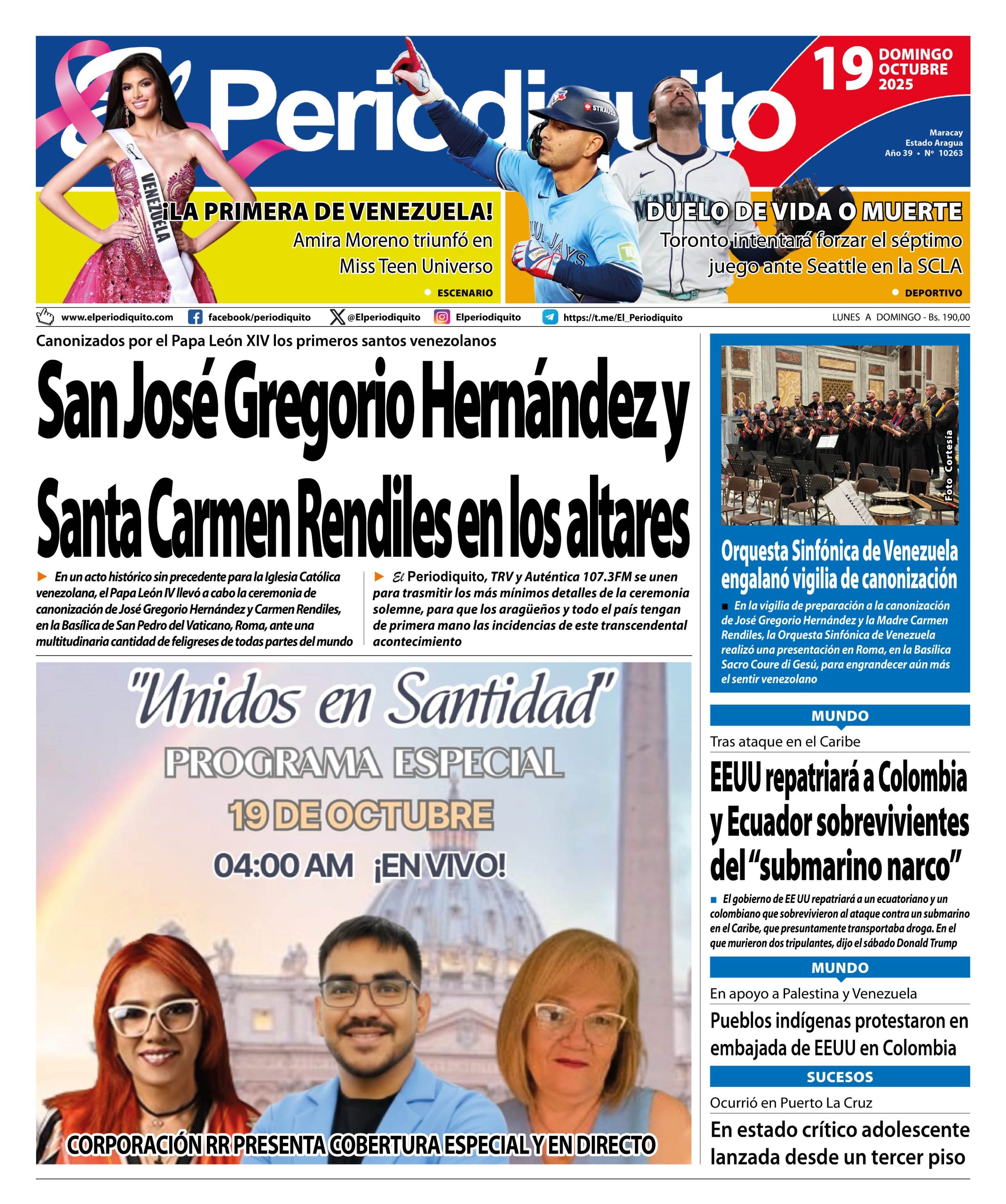 Portadas de este domingo 19 de octubre de 2025