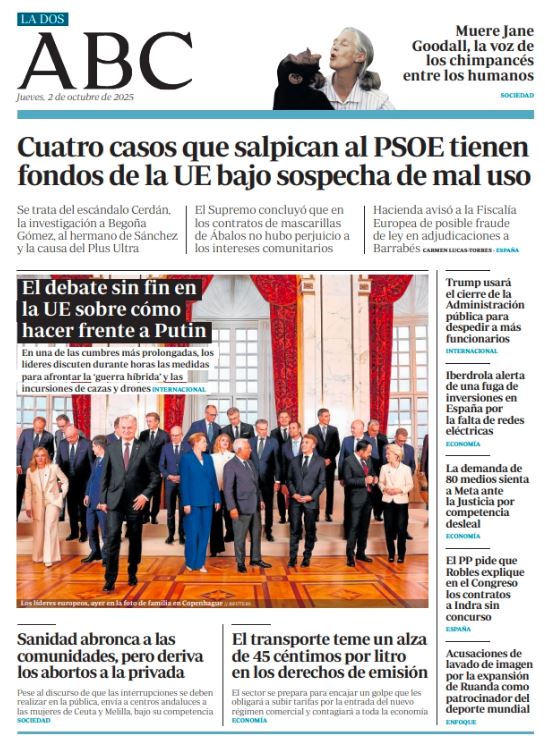 Portadas de la prensa internacional de este jueves 2 de octubre de 2025