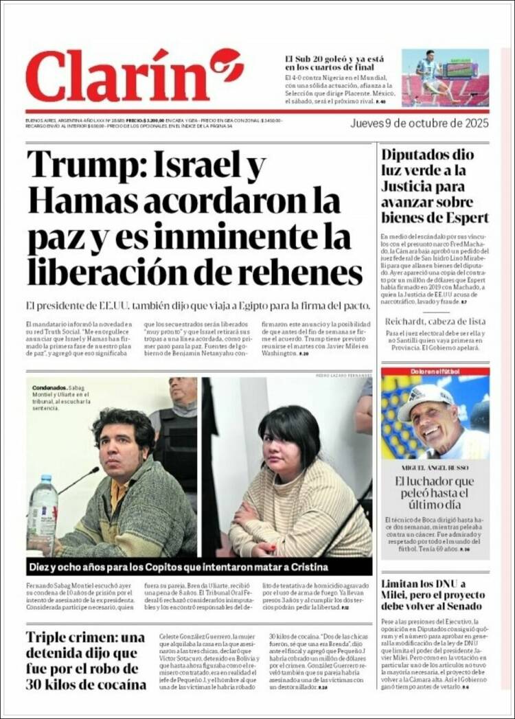 Portadas latinoamericanas de este 9 de octubre de 2025