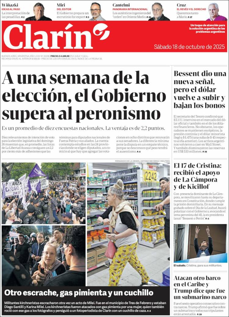 Portadas latinoamericanas de este 18 de octubre de 2025