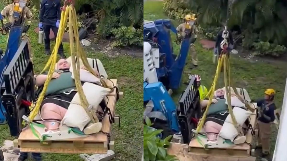 VIDEO: Hombre obeso fue levantado con una grúa para recibir tratamiento médico en Florida