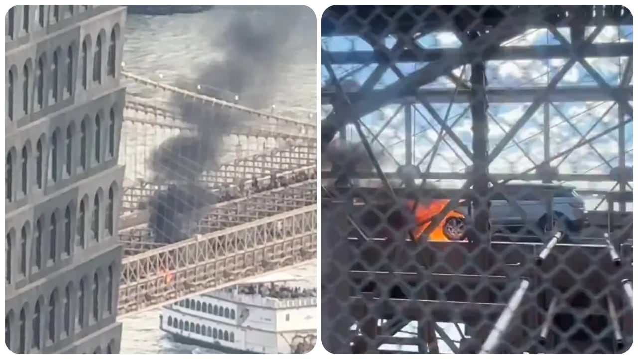 Vehículo en llamas desató el caos en plena hora pico en el puente de Brooklyn (VIDEO)