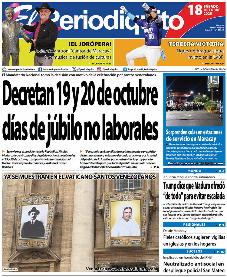Portadas de este sábado 18 de octubre de 2025