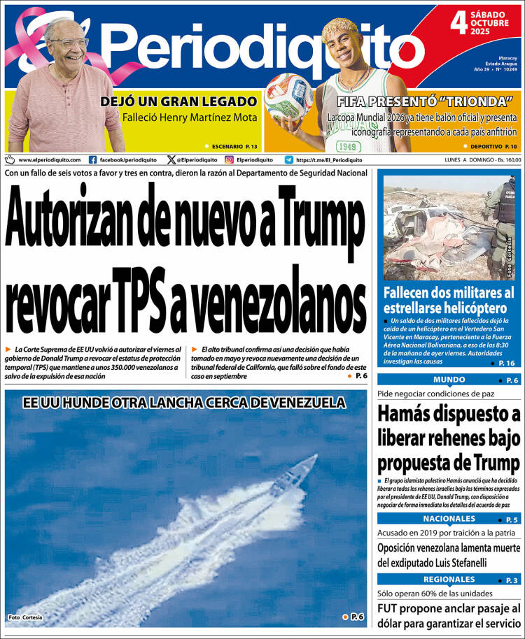 Portadas de este sábado 4 de octubre de 2025