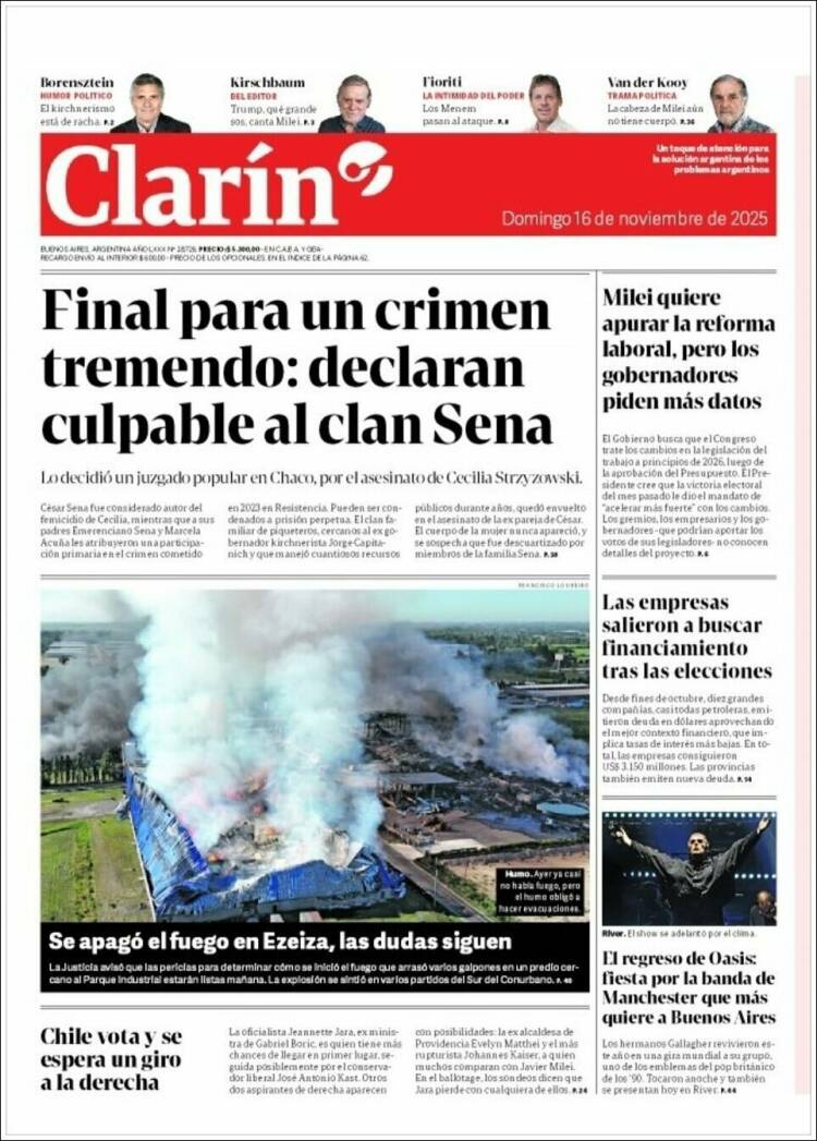 Portadas latinoamericanas de este 16 de noviembre de 2025