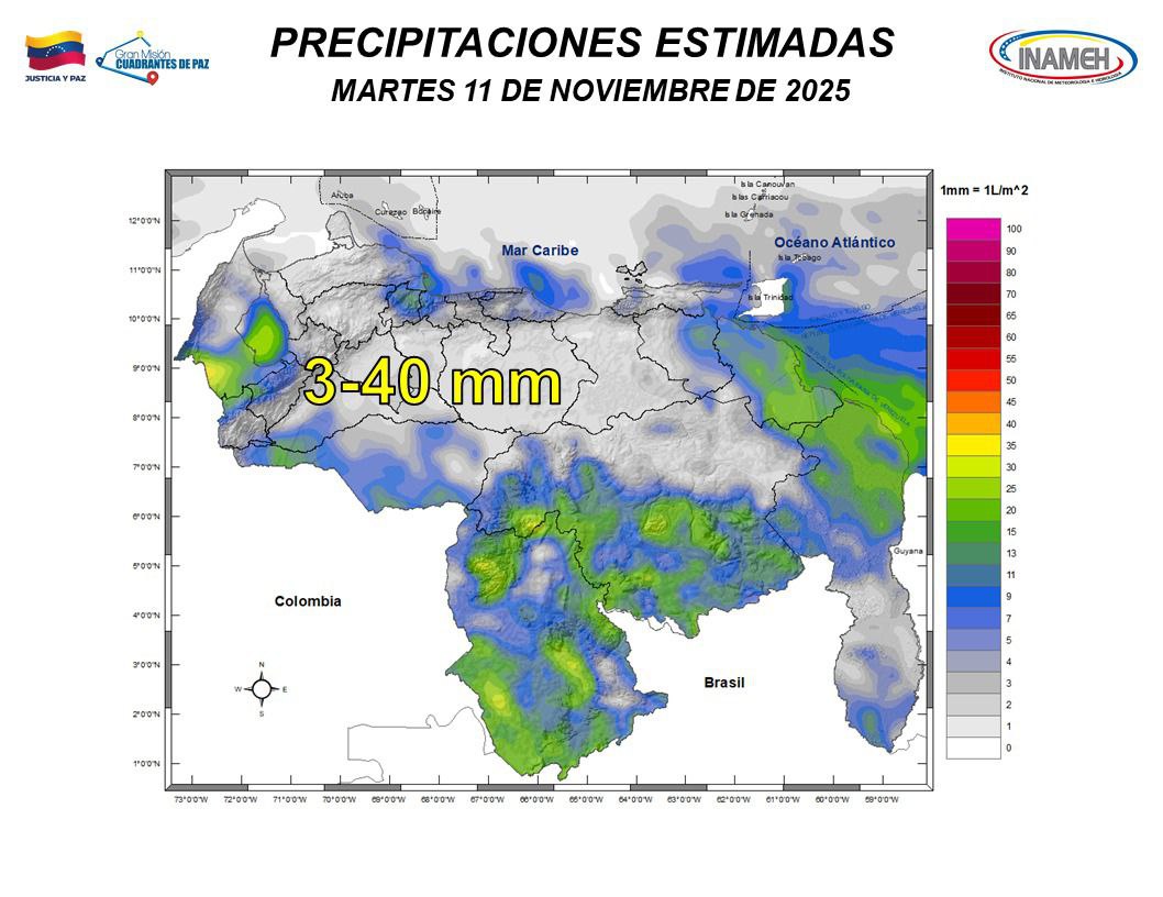 Los estados que esperan nubosidad y lluvias este #11Nov, según Inameh