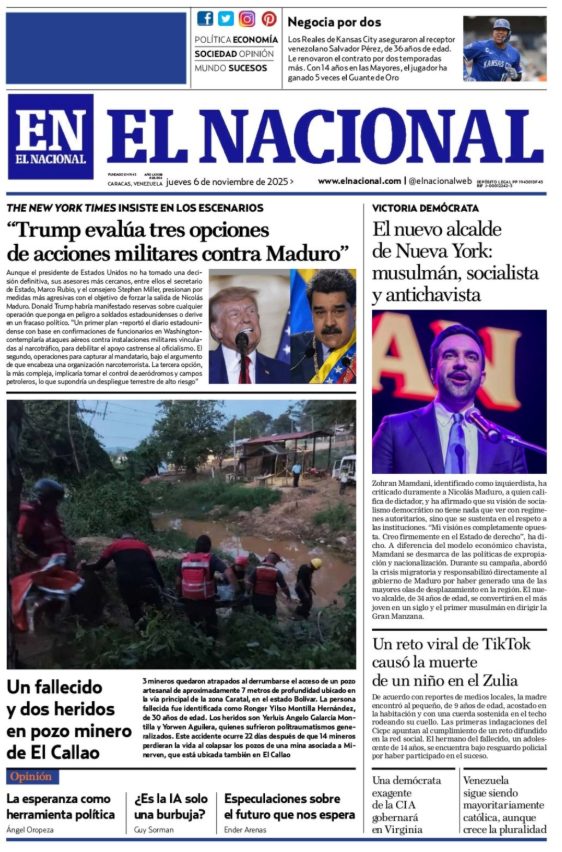 Portadas de este jueves 6 de noviembre de 2025