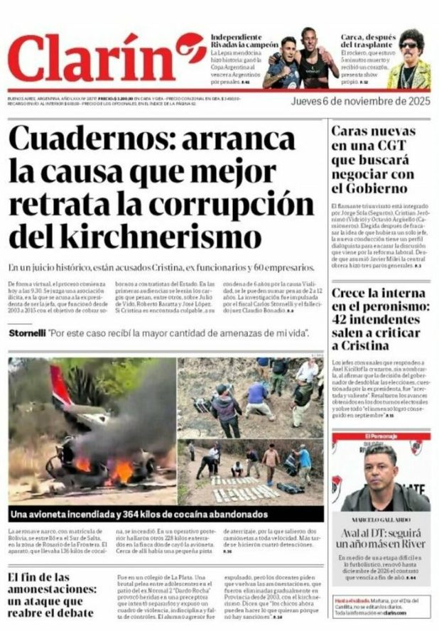 Portadas latinoamericanas de este jueves 6 de noviembre de 2025