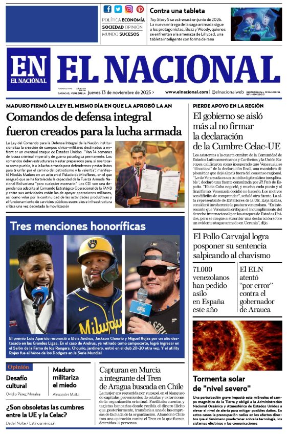 Portadas de este jueves 13 de noviembre de 2025
