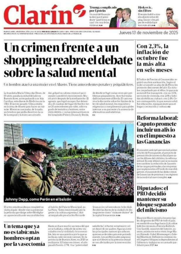 Portadas latinoamericanas de este jueves 13 de noviembre de 2025