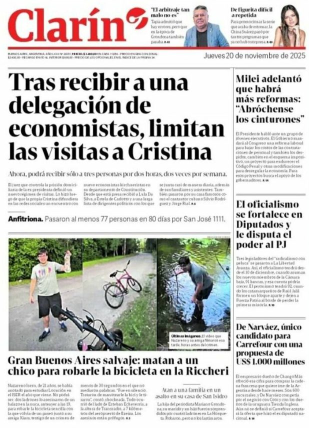 Portadas latinoamericanas de este jueves 20 de noviembre de 2025