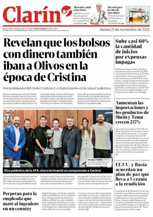 Portadas latinoamericanas de este viernes 21 de noviembre de 2025