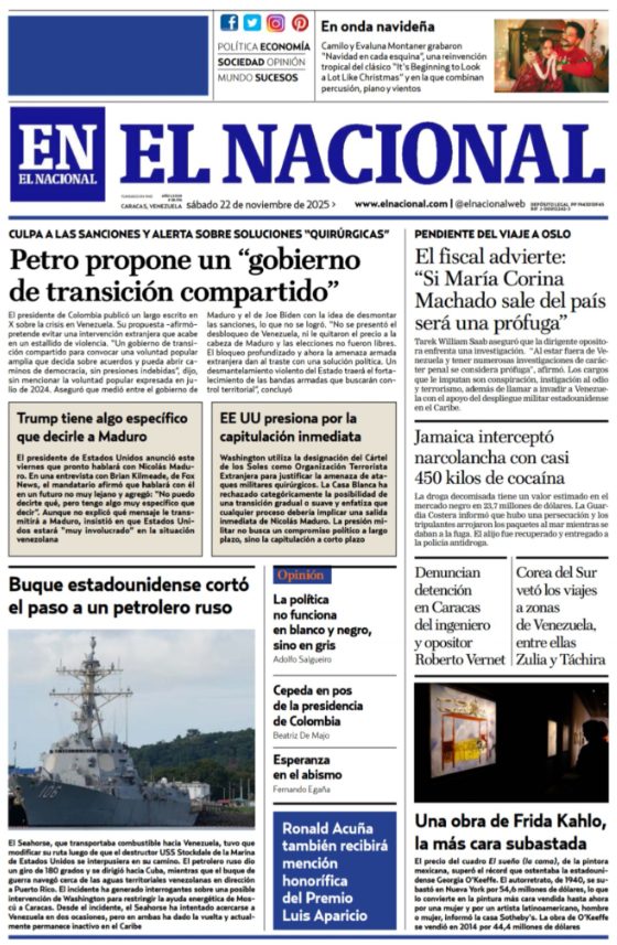 Portadas de este sábado 22 de noviembre de 2025
