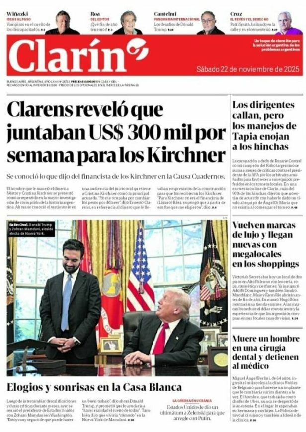 Portadas latinoamericanas de este sábado 22 de noviembre de 2025