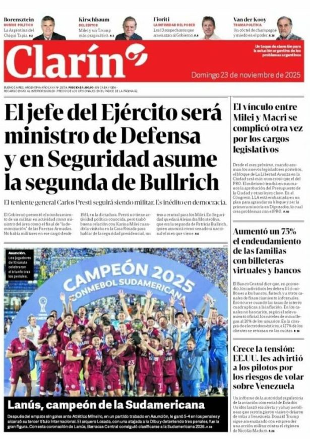 Portadas latinoamericanas de este domingo 23 de noviembre de 2025