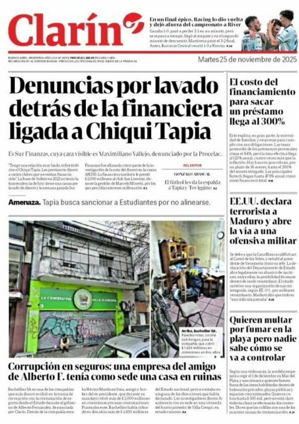 Portadas latinoamericanas de este martes 25 de noviembre de 2025