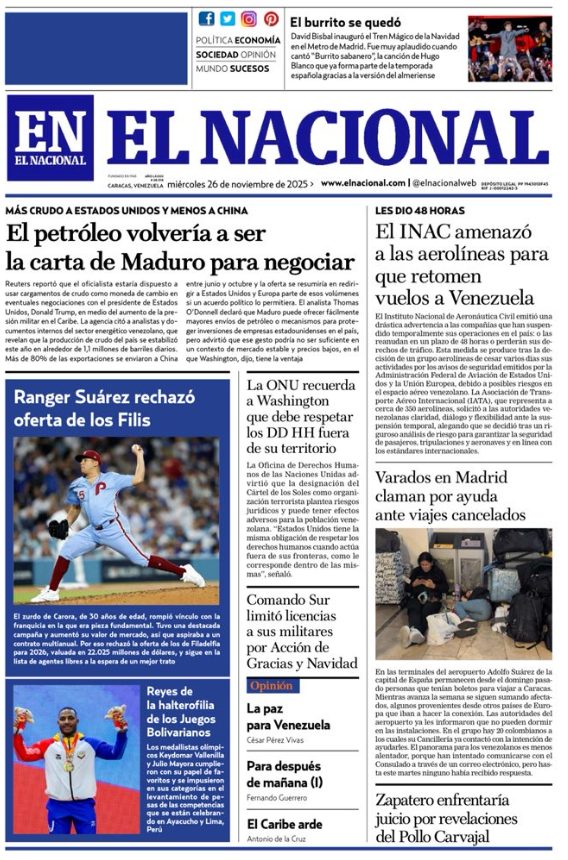 Portadas de este miércoles 26 de noviembre de 2025