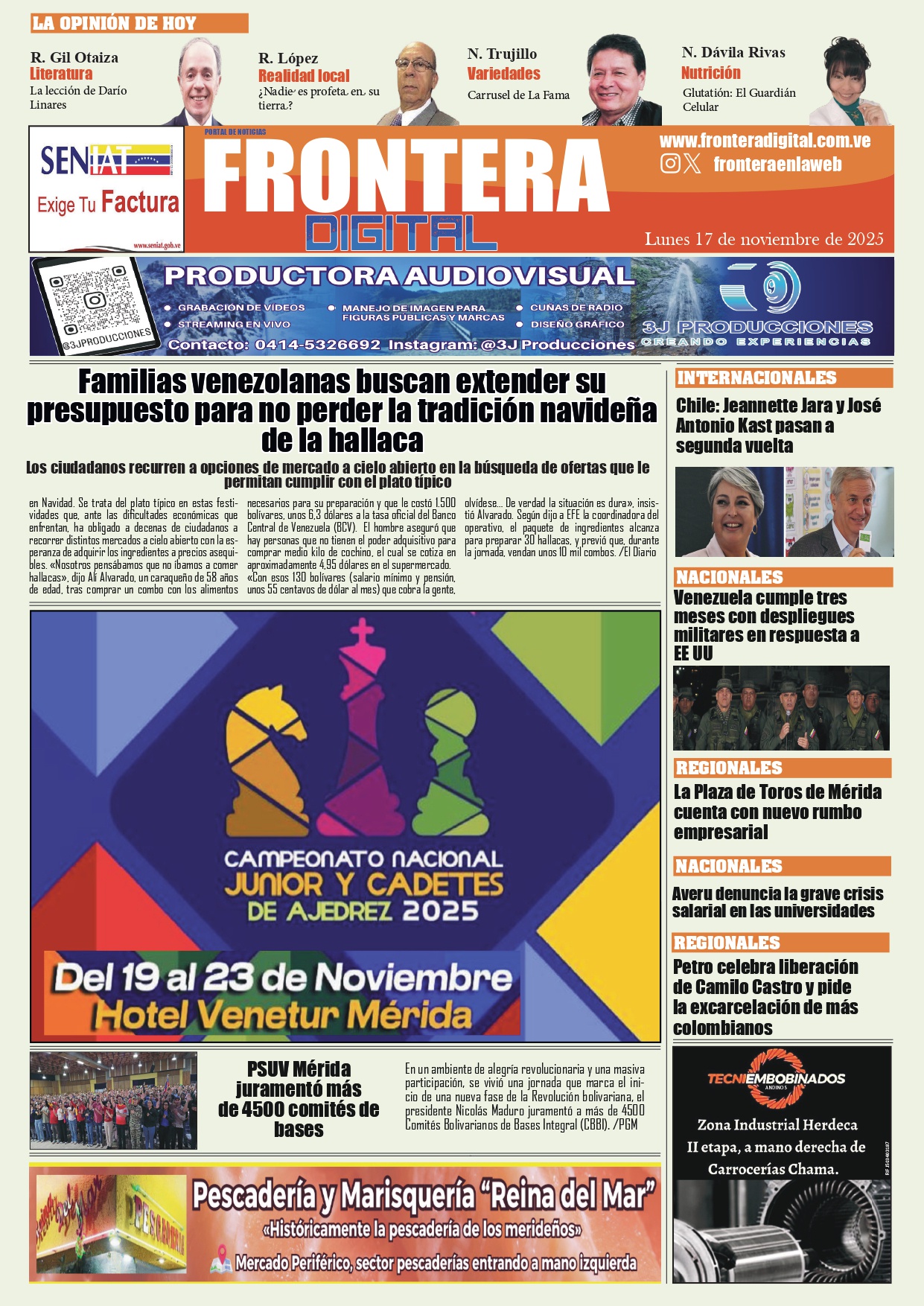 Portadas de este lunes 17 de noviembre de 2025