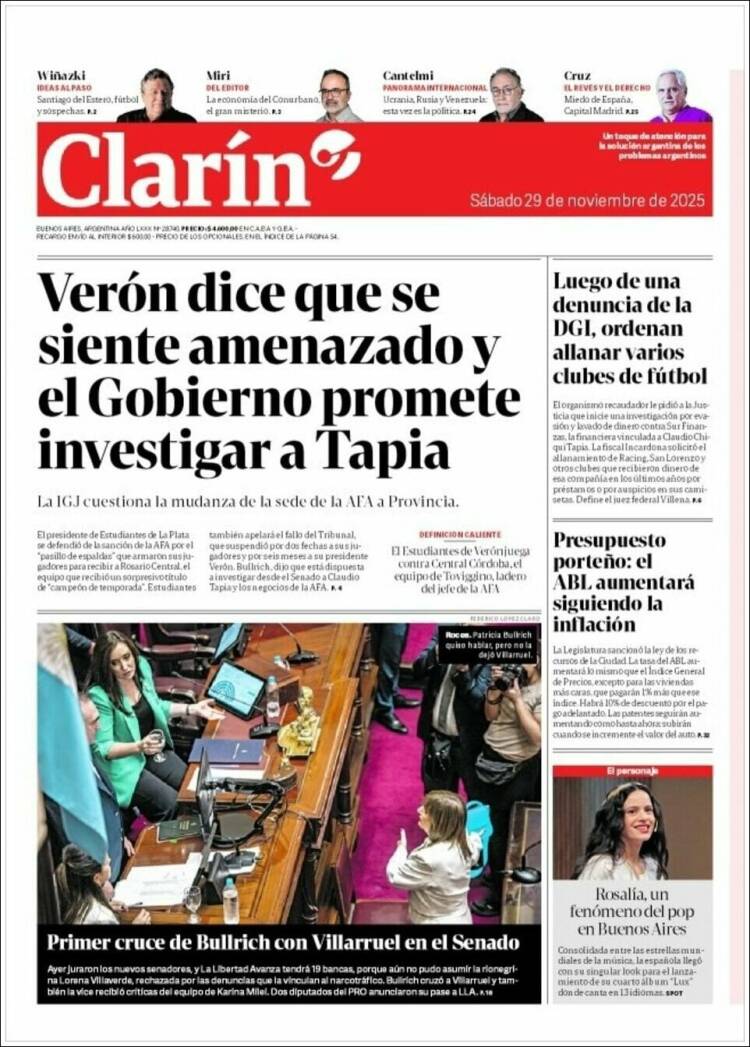 Portadas latinoamericanas de este 29 de noviembre de 2025