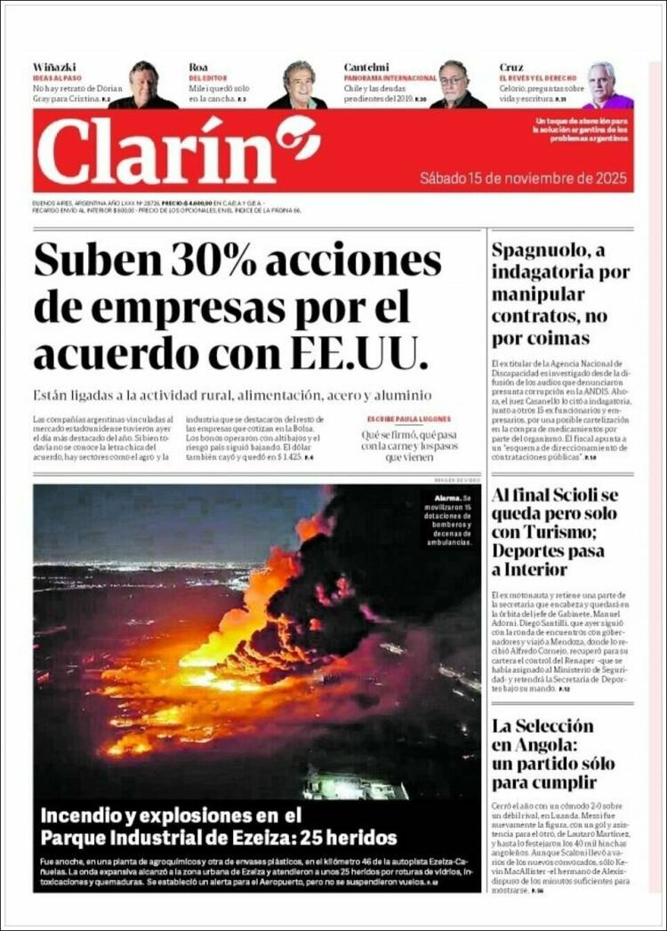 Portadas latinoamericanas de este 15 de noviembre de 2025