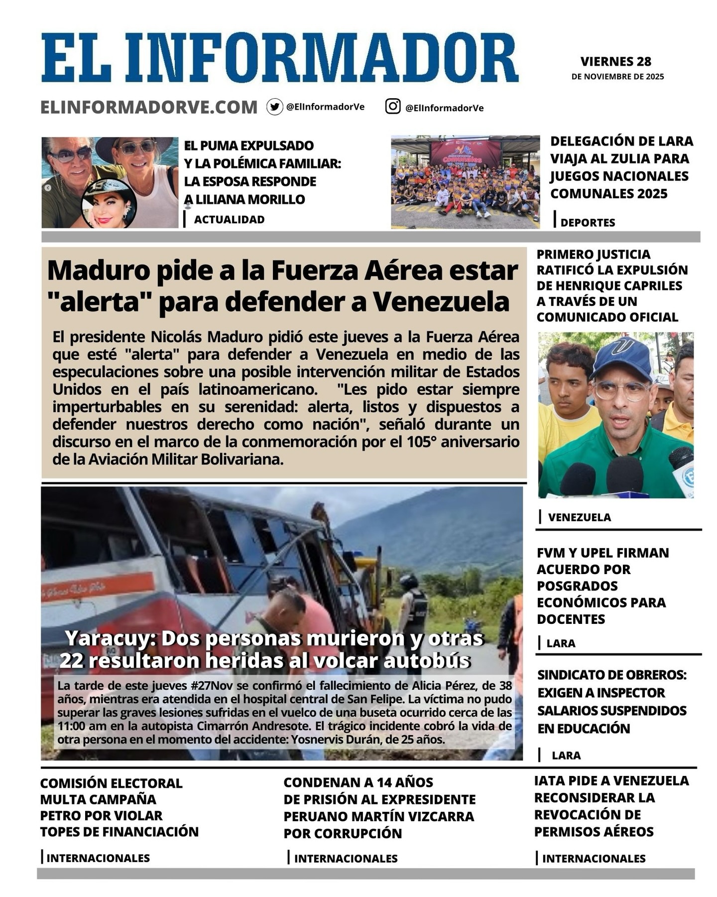 Portadas de este viernes 28 de noviembre de 2025