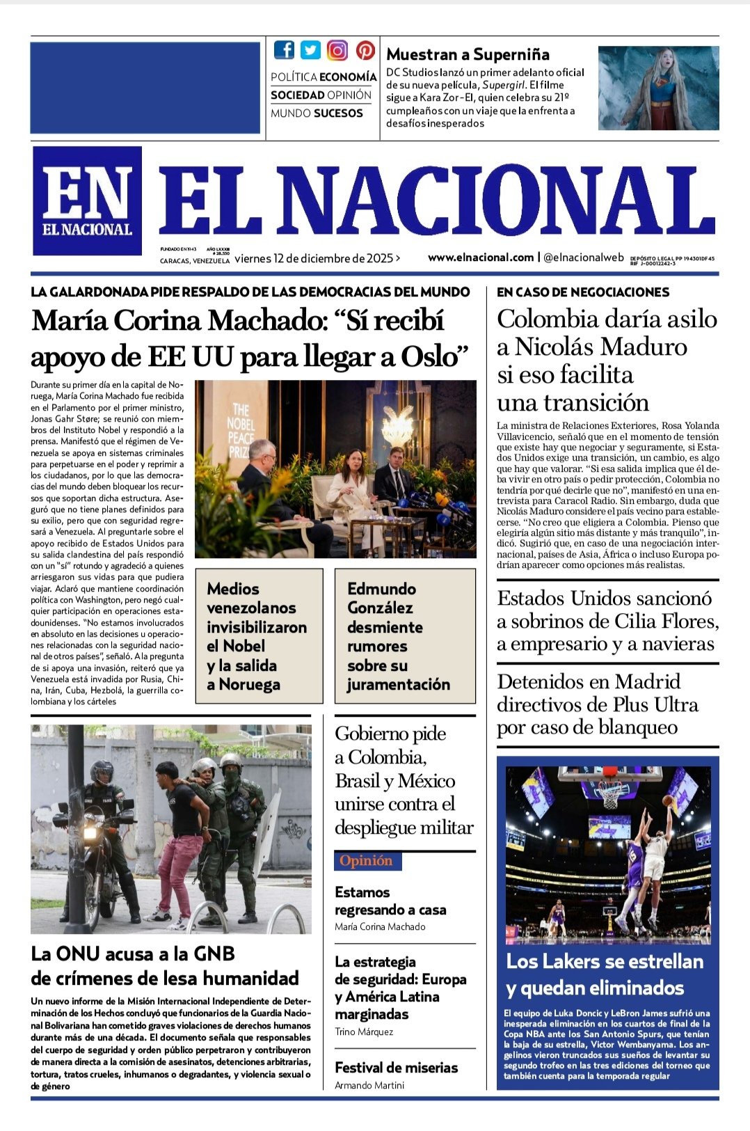 Portadas de este viernes 12 de diciembre de 2025