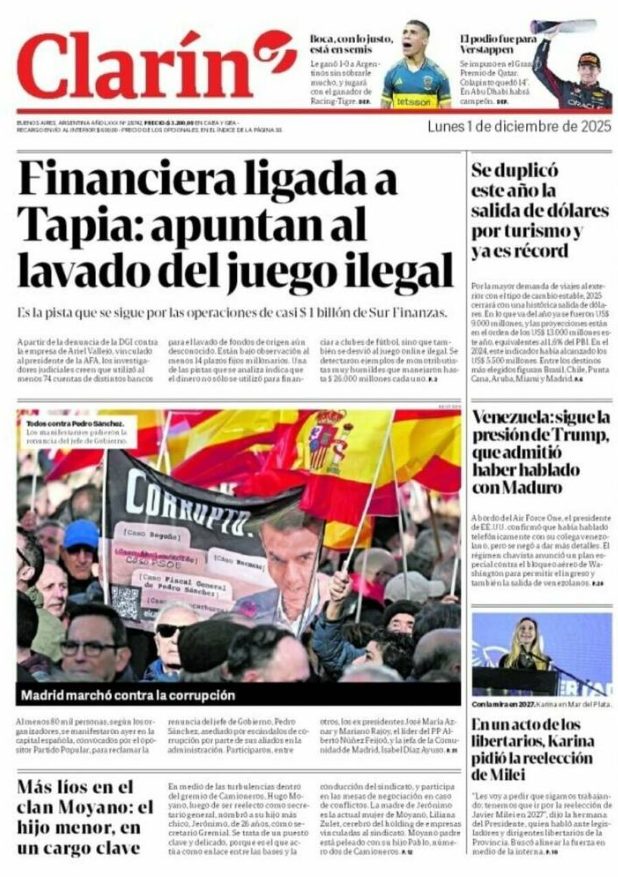 Portadas latinoamericanas de este lunes 1 de diciembre de 2025