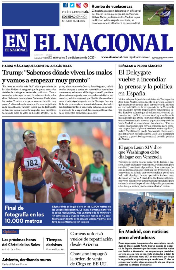 Portadas de este miércoles 3 de diciembre de 2025