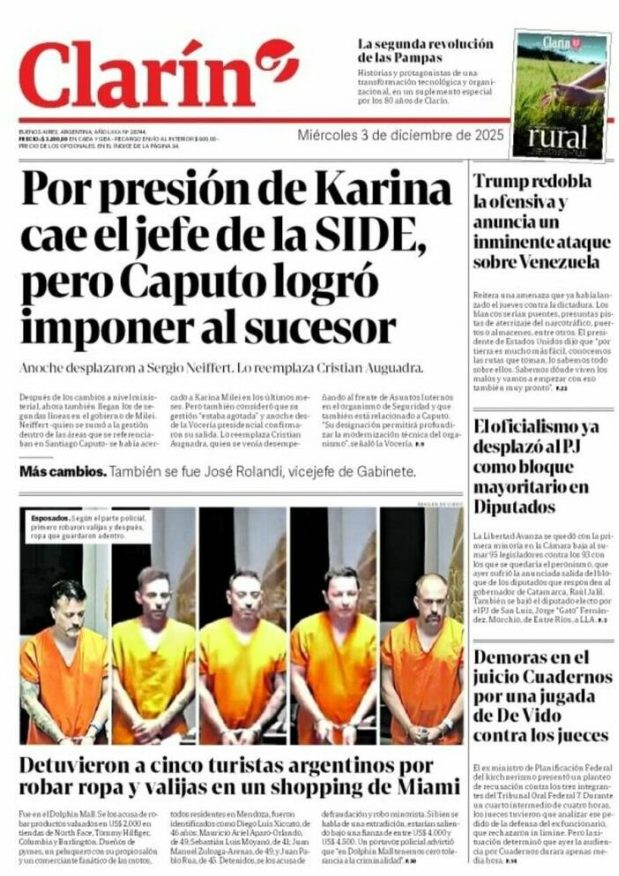 Portadas latinoamericanas de este miércoles 3 de diciembre de 2025