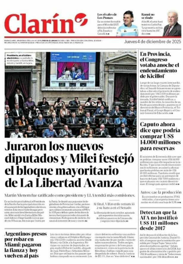 Portadas latinoamericanas de este jueves 4 de diciembre de 2025