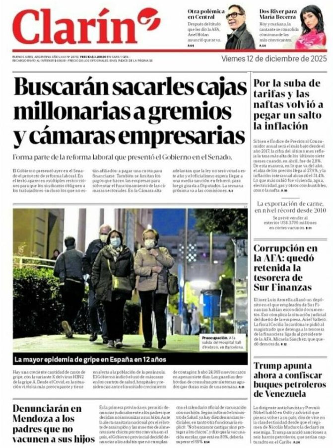 Portadas latinoamericanas de este viernes 12 de diciembre de 2025