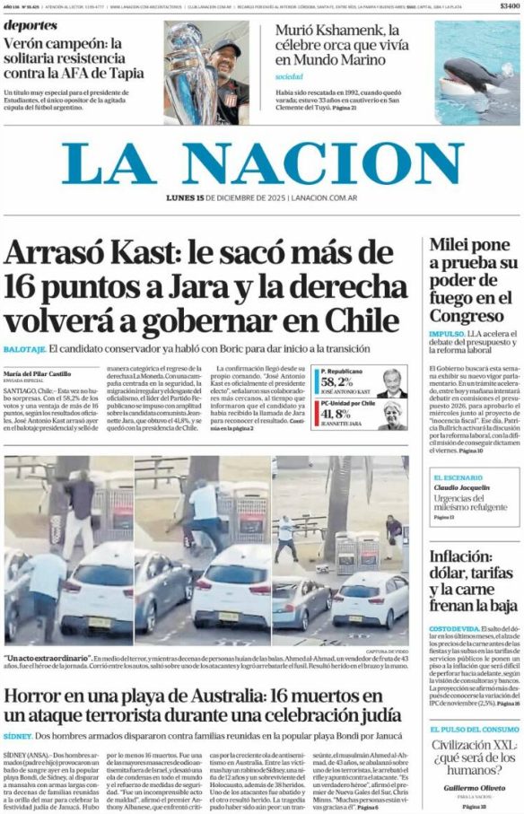 Portadas latinoamericanas de este lunes 15 de diciembre de 2025